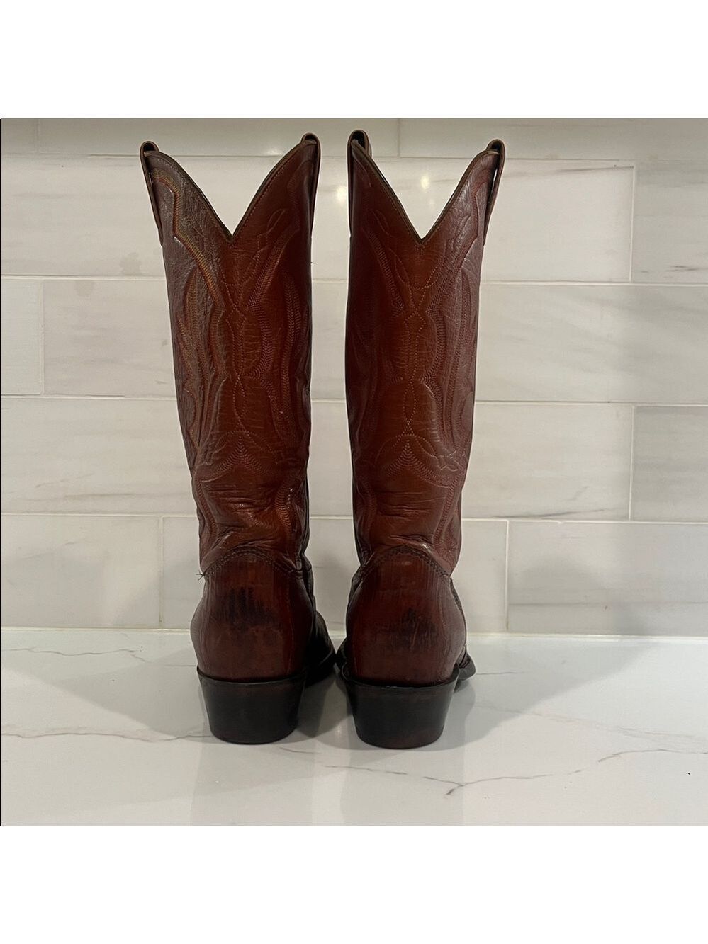 Justin 8303 Men's Exotic Leather Western Boot Peanut Brittle Lizard Round Toe - Picture 8 of 15